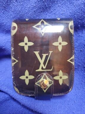 Louis Vuitton Monogram Brown Vinyl Cabas Cruise Compact Mirror Lip Stick Holder